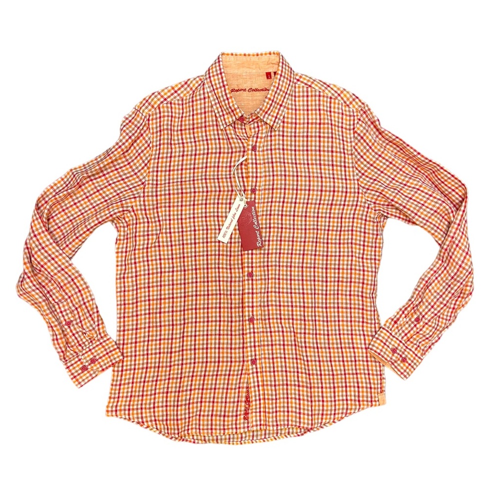 NWT Report Collection Shirt Mens Large Orange Classic 100% Linen Long Sleeve New
